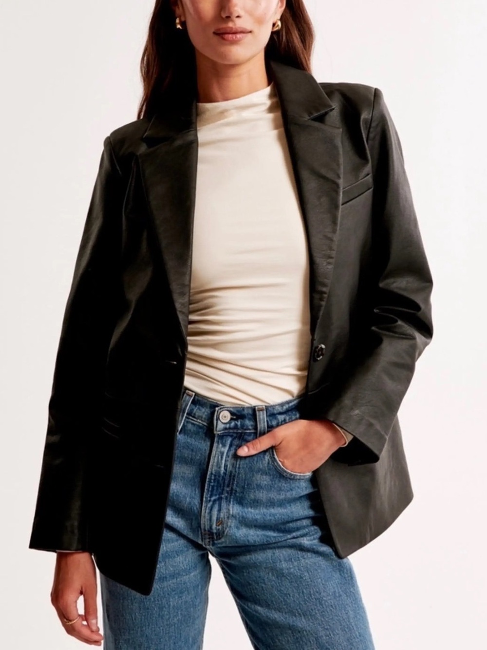 Abercrombie & Fitch Vegan Leather Oversized Blazer